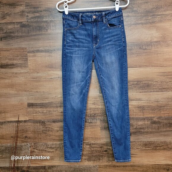 American Eagle Jeans 2 S Jegging Super Hi Rise Super Stretch Medium Dark Wash - Picture 1 of 12